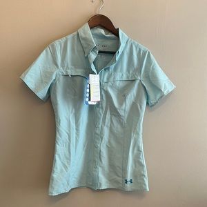 Under Armour Teal Heat Gear Semi Fitted Short Sleeve Shirt Womens Size Medium